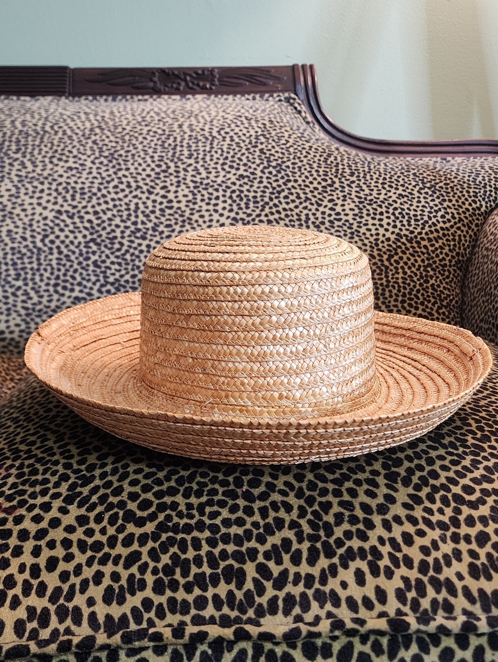 Womens Woven Straw Sun Hat Natural Rolled Brim‎ Summer Beach Vacation Resort O/S
